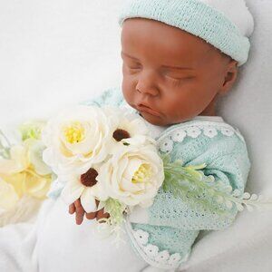 18Inch Realistic Full Body Silicone Reborn tan Baby Girl Closed Eyes Reborn Doll